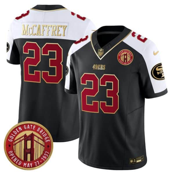 San Francisco 49ers #23 Christian McCaffrey Balck F.U.S.E. Golden Gate Bridge Patch Alternate Vapor Limited Stitched Jersey