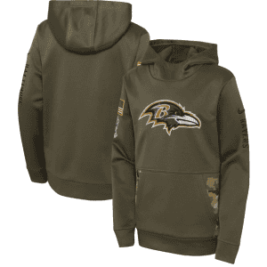 Youth Baltimore Ravens 2022 Olive Salute To Service Therma Performance Pullover Hoodie