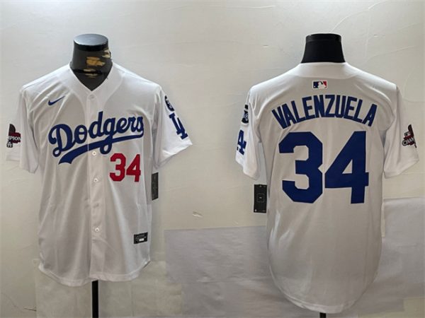Los Angeles Dodgers #34 Toro Valenzuela White 2024 World Series Champions With Fernando Memorial Patch Home Limited Stitched Jersey
