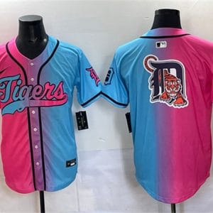 Detroit Tigers Team Big Logo Pink Blue Limited Stitched Jersey