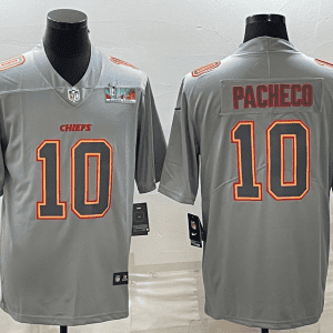 Kansas City Chiefs #10 Isiah Pacheco Gray Super Bowl LVII Patch Atmosphere Fashion Stitched Jersey