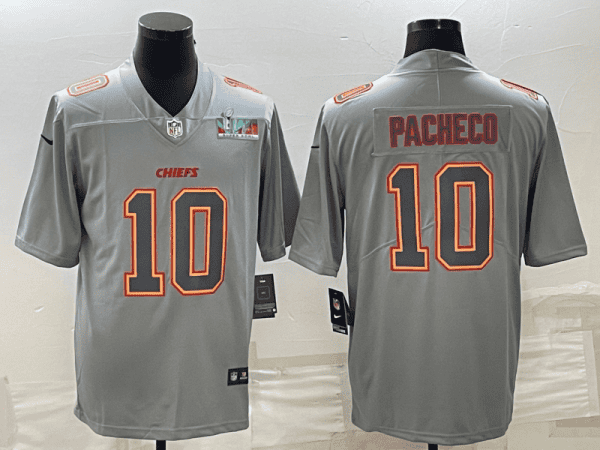 Kansas City Chiefs #10 Isiah Pacheco Gray Super Bowl LVII Patch Atmosphere Fashion Stitched Jersey