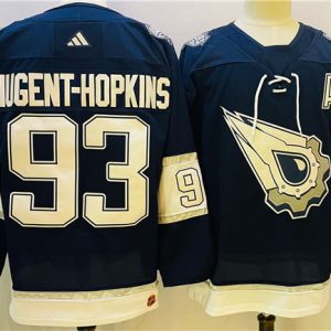 Edmonton Oilers #93 Ryan Nugent-Hopkins Navy White Stitched Jersey