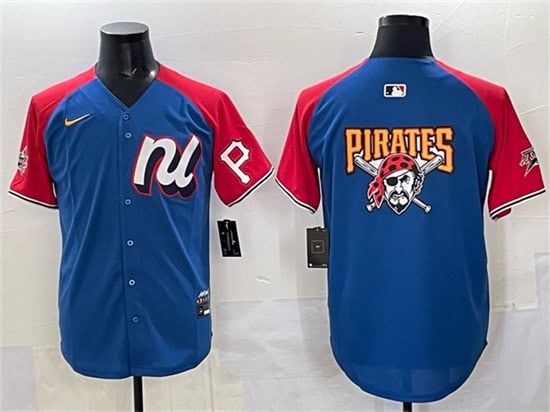 National League Pittsburgh Pirates Team Big Logo Blue Red Alternate 2025 All-Star Edition Limited Stitched Jersey