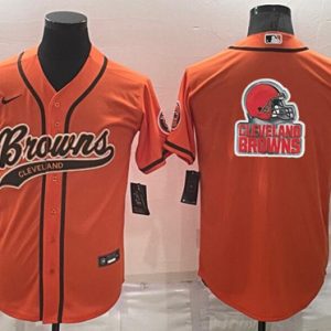 Cleveland Browns Orange Team Big Logo With Patch Cool Base Stitched Baseball Jersey