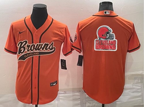 Cleveland Browns Orange Team Big Logo With Patch Cool Base Stitched Baseball Jersey