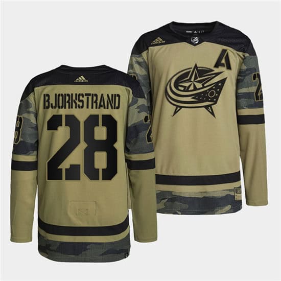 Columbus Blue Jackets #28 Oliver Bjorkstrand 2022 Camo Military Appreciation Night Stitched Jersey