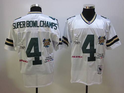 Mitchell And Ness Packers #4 SuperBowl Champs White Stitched Jersey