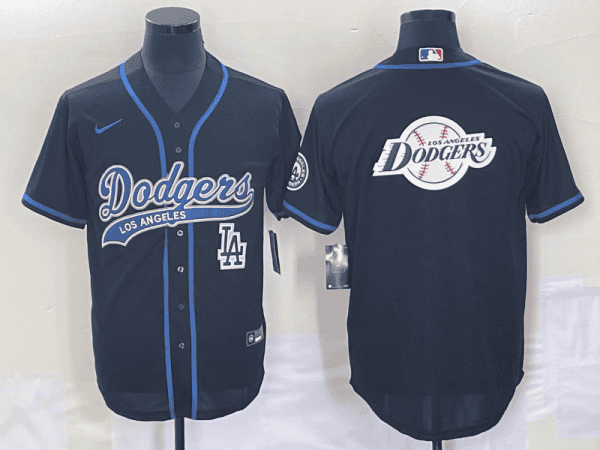 Los Angeles Dodgers Black Team Big Logo With Patch Cool Base Stitched Jersey