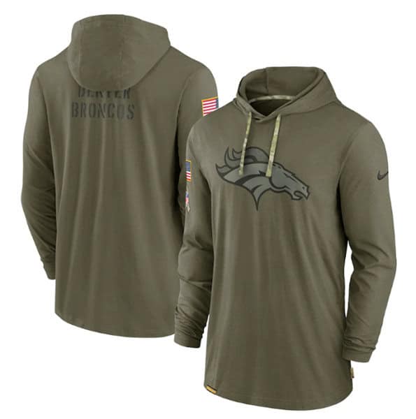 Denver Broncos 2022 Olive Salute To Service Tonal Pullover Hoodie