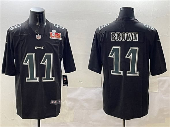 Philadelphia Eagles #11 A. J. Brown Black 2025 Super Bowl LIX Patch Fashion Vapor Untouchable Limited Stitched Jersey