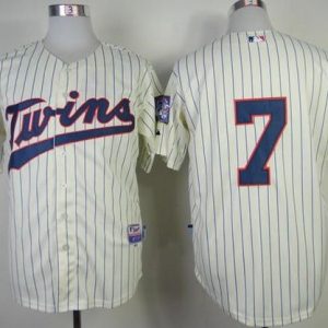 Twins #7 Joe Mauer Stitched Cream Jersey