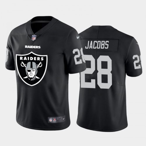 Raiders #28 Josh Jacobs Big Logo Black Limited Stitched Jersey