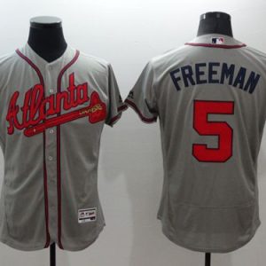 Braves #5 Freddie Freeman Grey Flexbase Authentic Collection Stitched Jersey