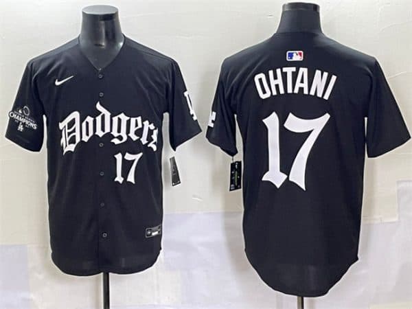 Los Angeles Dodgers #17 Shohei Ohtani Black 2025 LA Gothic Style With 2024 World Series Champions Patch Vapor Premier Limited Stitched Jersey