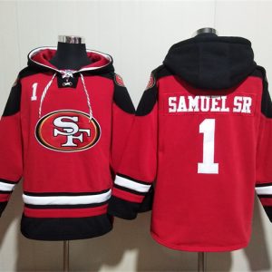 San Francisco 49ers #1 Deebo Samuel Sr Red Black Ageless Must-Have Lace-Up Pullover Hoodie