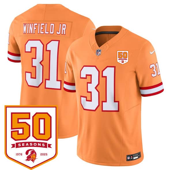 Tampa Bay Buccaneers #31 Antoine Winfield Jr. Orange 2025 F.U.S.E. 50th Anniversary Patch Vapor Untouchable Limited Stitched Jersey