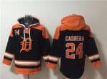 Detroit Tigers #24 Miguel Cabrera Black Orange Lace-Up Pullover Hoodie