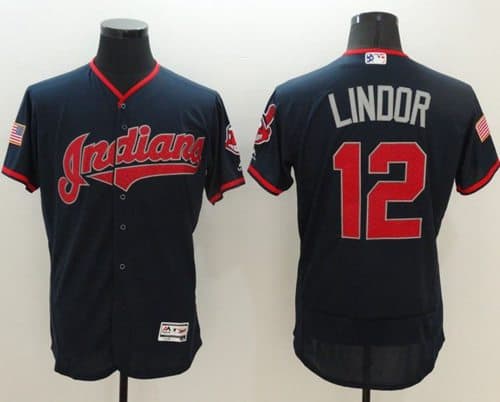 Indians #12 Francisco Lindor Navy Blue Fashion Stars Stripes Flexbase Authentic Stitched Jersey