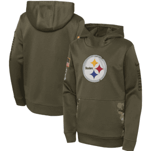 Youth Pittsburgh Steelers 2022 Olive Salute To Service Therma Performance Pullover Hoodie