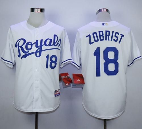 Royals #18 Ben Zobrist White Cool Base Stitched Jersey