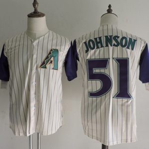 Mitchell And Ness Diamondbacks #51 Randy Johnson Cream Strip Throwback Stitched Jersey