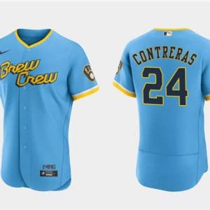 Milwaukee Brewers #24 William Contreras Powder Blue 2022 City Connect Flex Base Stitched Jersey