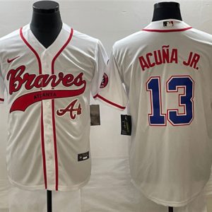 Atlanta Braves #13 Ronald Acuna Jr. White Cool Base With Patch Stitched Jersey