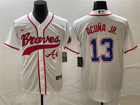 Atlanta Braves #13 Ronald Acuna Jr. White Cool Base With Patch Stitched Jersey