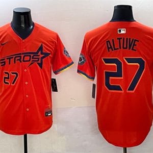 Houston Astros #27 Jose Altuve Orange 2025 City Connect With Texas Patch Limited Stitched Jersey