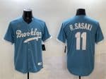 Los Angeles Dodgers #11 Roki Sasaki Blue Throwback Stitched Jersey