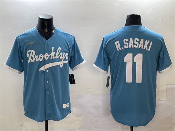 Los Angeles Dodgers #11 Roki Sasaki Blue Throwback Stitched Jersey