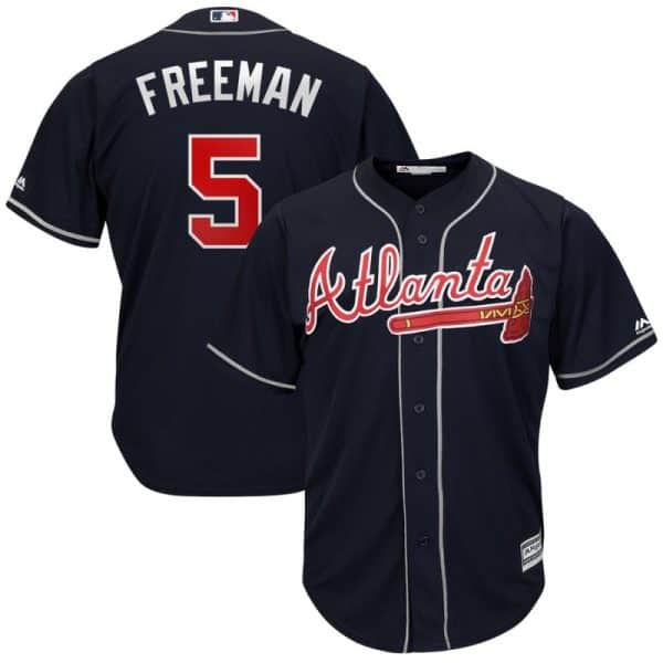 Atlanta Braves #5 Freddie Freeman Majestic Navy Cool Base Stitched Jersey