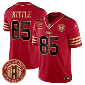 San Francisco 49ers #85 George Kittle Red F.U.S.E. With 4-Star C Patch Golden Gate Bridge Patch Balck Scarlet Vapor Limited Stitched Jersey