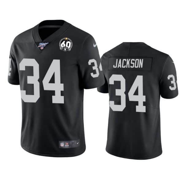 Raiders #34 Bo Jackson Black Black 60th Anniversary Vapor Stitched 100th Season Jersey
