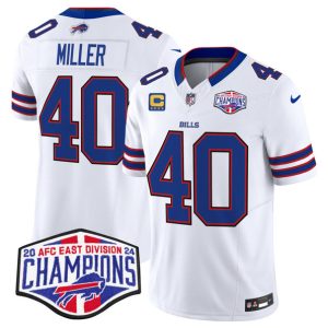 Buffalo Bills #40 Von Miller White 2024-25 F.U.S.E. AFC East Division Champions With 4-Star C Patch Limited Stitched Jersey
