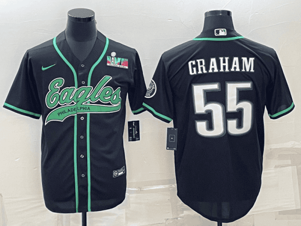 Philadelphia Eagles #55 Brandon Graham Black With Super Bowl LVII Patch Cool Base Stitched Baseball Jersey