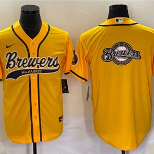 Milwaukee Brewers Yellow Team Big Logo Cool Base Stitched Jersey