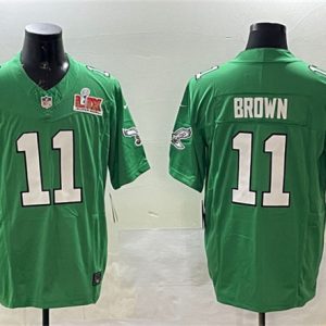Philadelphia Eagles #11 A.J. Brown Green 2025 Super Bowl LIX Patch F.U.S.E. Throwback Vapor Untouchable Limited Stitched Jersey