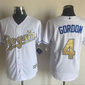 Royals #4 Alex Gordon White New Cool Base 2015 World Series Champions Gold Program Stitched Jersey