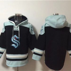 Seattle Kraken Blank Black Ageless Must-Have Lace-Up Pullover Hoodie
