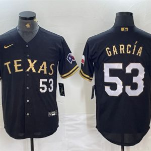 Texas Rangers #53 Adolis Garc¨ªa Black Gold With Patch Cool Base Stitched Jersey