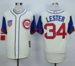 Cubs #34 Jon Lester Cream 1942 Turn Back The Clock Stitched Jersey