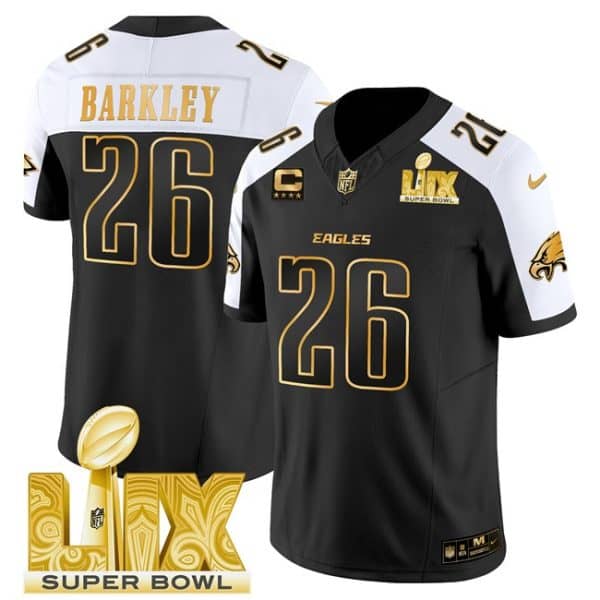Philadelphia Eagles #26 Saquon Barkley Black Gold 2025 Super Bowl LIX With 4-Star C Patch New F.U.S.E. Vapor Untouchable Limited Stitched Jersey