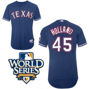Rangers #45 Derek Holland Blue Cool Base W 2010 World Series Patch Stitched Jerseys
