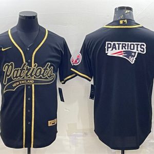 New England Patriots Black Gold Team Big Logo With Patch Cool Base Stitched Baseball Jersey