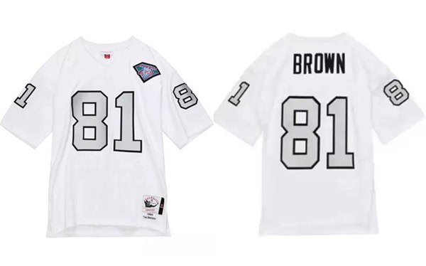 Las Vegas Raiders #81 Tim Brown White 1994 Mitchell Ness Stitched Jersey