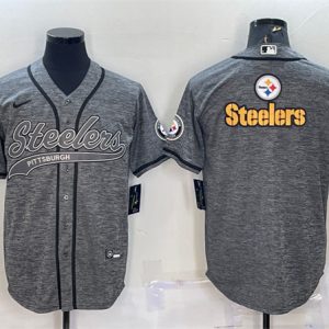 Pittsburgh Steelers Gray Team Big Logo With Patch Cool Base Stitched Baseball Jersey