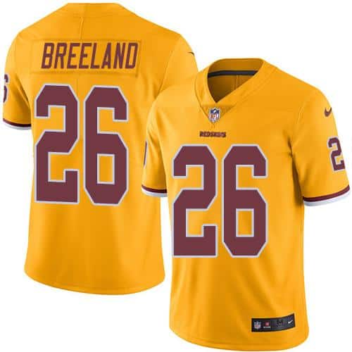 Redskins #26 Bashaud Breeland Gold Stitched Limited Rush Nike Jersey