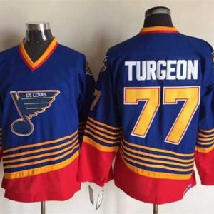 Blues #77 Pierre Turgeon Light Blue Red CCM Throwback Stitched Jersey